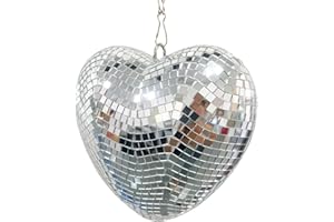 MFGDISCO 8 Inch Silver Mirror Disco Ball, Reflective Stage Disco Mirror Ball Ornaments, Heart Shaped Cute Disco Balls for Party, Wedding, Valentine's Day