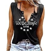 MHTOR We The People 1776 V Neck Tank for Women 4th of July Patriotic Shirt American Flag Sleeveless Graphic Tees Tanks
