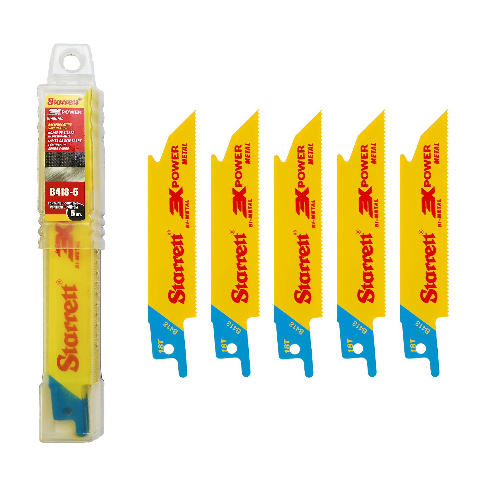 Starrett Metal Cutting Reciprocating Saw Blade - 5 Pieces B418-5 100 mm/4" Inch 18 TPI Unified Shank Straight Cut Bi-Metal - Compatible with Bosch Dewalt Makita & Many Others