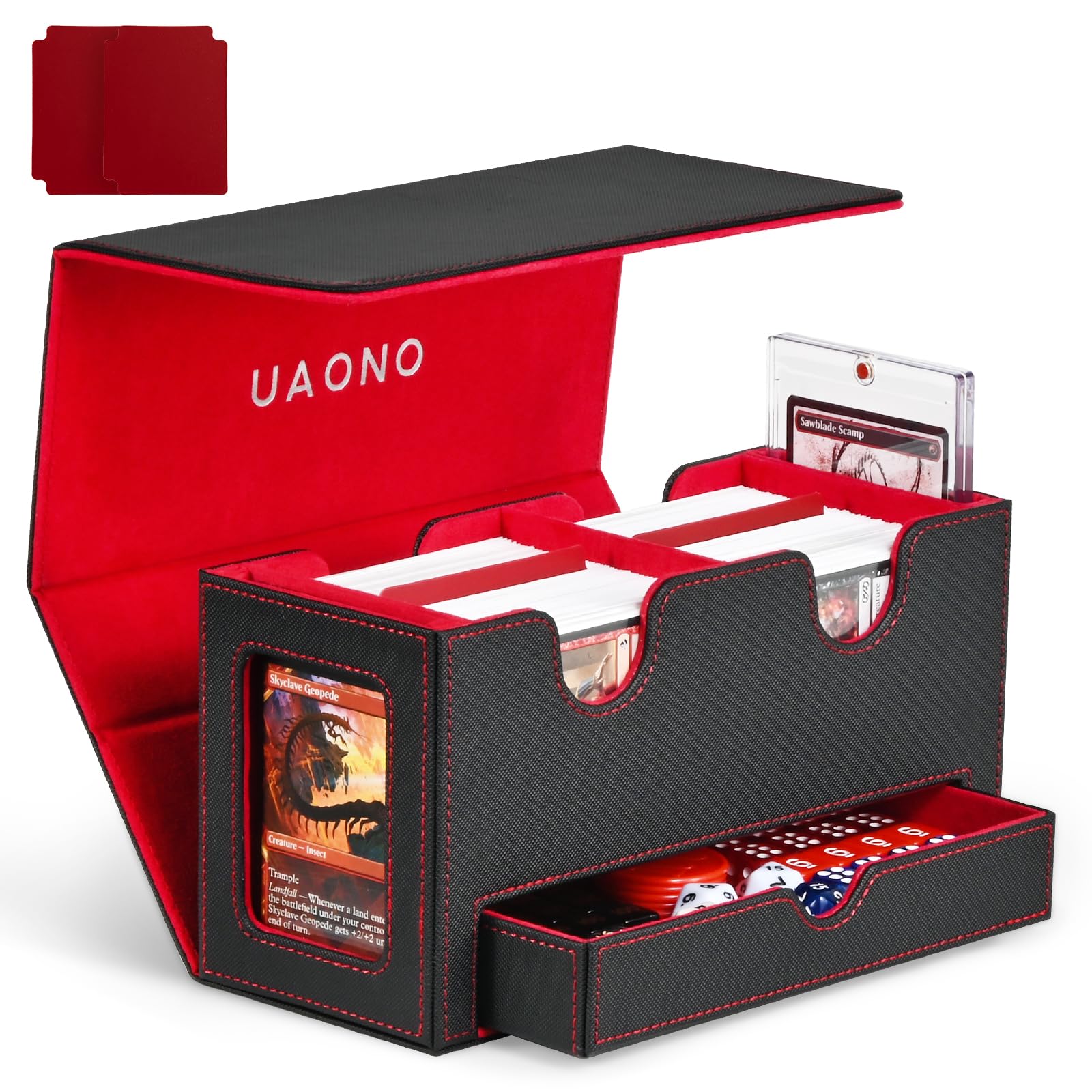 AFIING Caja de almacenamiento para mazo de MTG con exhibición de comandante - Se adapta a 200 cartas con funda doble, estuche para cartas de cubierta de 3 en 1, organizador de cartas con imán fuerte - imagen 8
