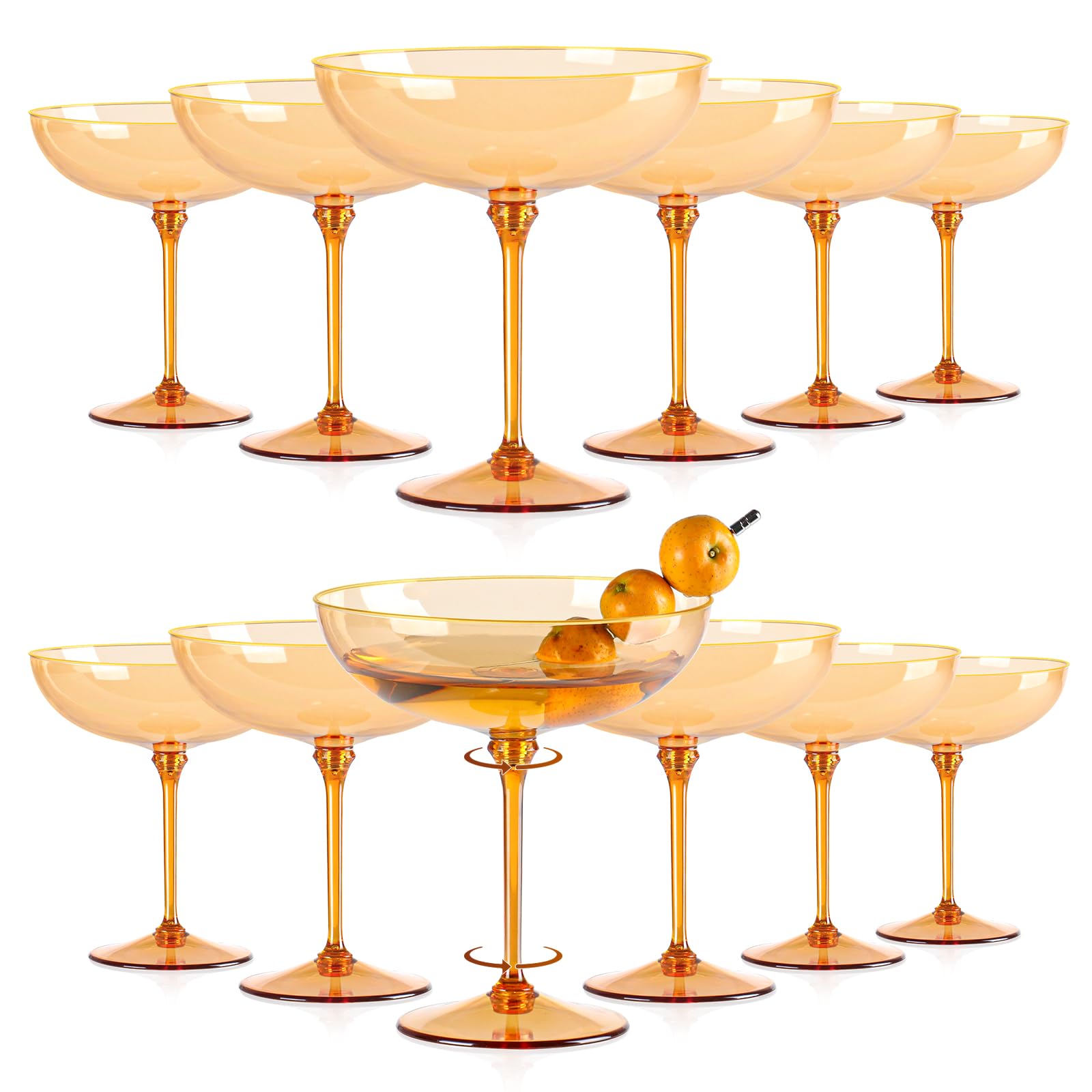 Photo 1 of 12 PCS Plastic Coupe Glasses 9 oz Amber Detachable Gold Rim Martini Glass Espresso Champagne Cocktail Cups Disposable Vintage Margarita Glassware for Fall Wedding Bridal Shower Party Thanksgiving