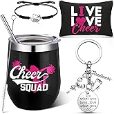 Irenare 4 Pcs Black Cheerleader Gifts Cheer Stuff 12 oz Stainless Steel Tumbler Cup Makeup Bag Keychain Bracelet Set Gift Bulk for Cheerleader Coach Girls Women Sports Team Accessories