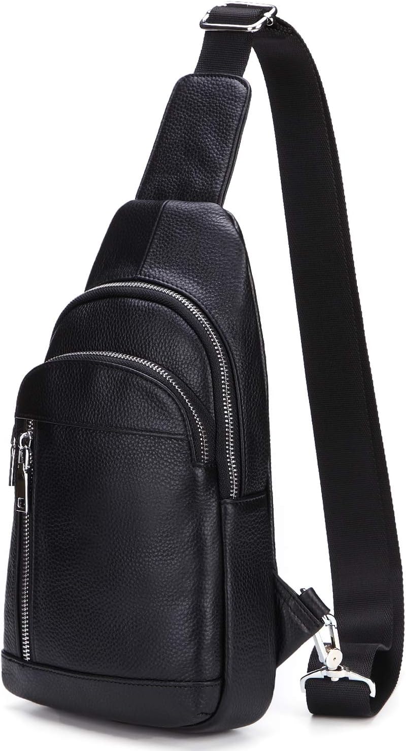 LXFF Genuine Leather Sling Bag Chest Pack Crossbody Backpack For Men and Women Travel Hiking Daypack