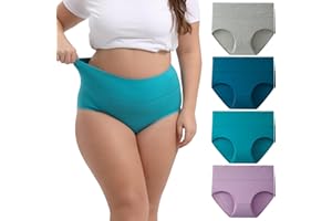 INNERSY Women's Plus Size XL-5XL Full Coverage Underwear High Waisted Cotton Panties 4-Pack