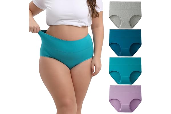 INNERSY Women's Plus Size XL-5XL Full Coverage Underwear High Waisted Cotton Panties 4-Pack