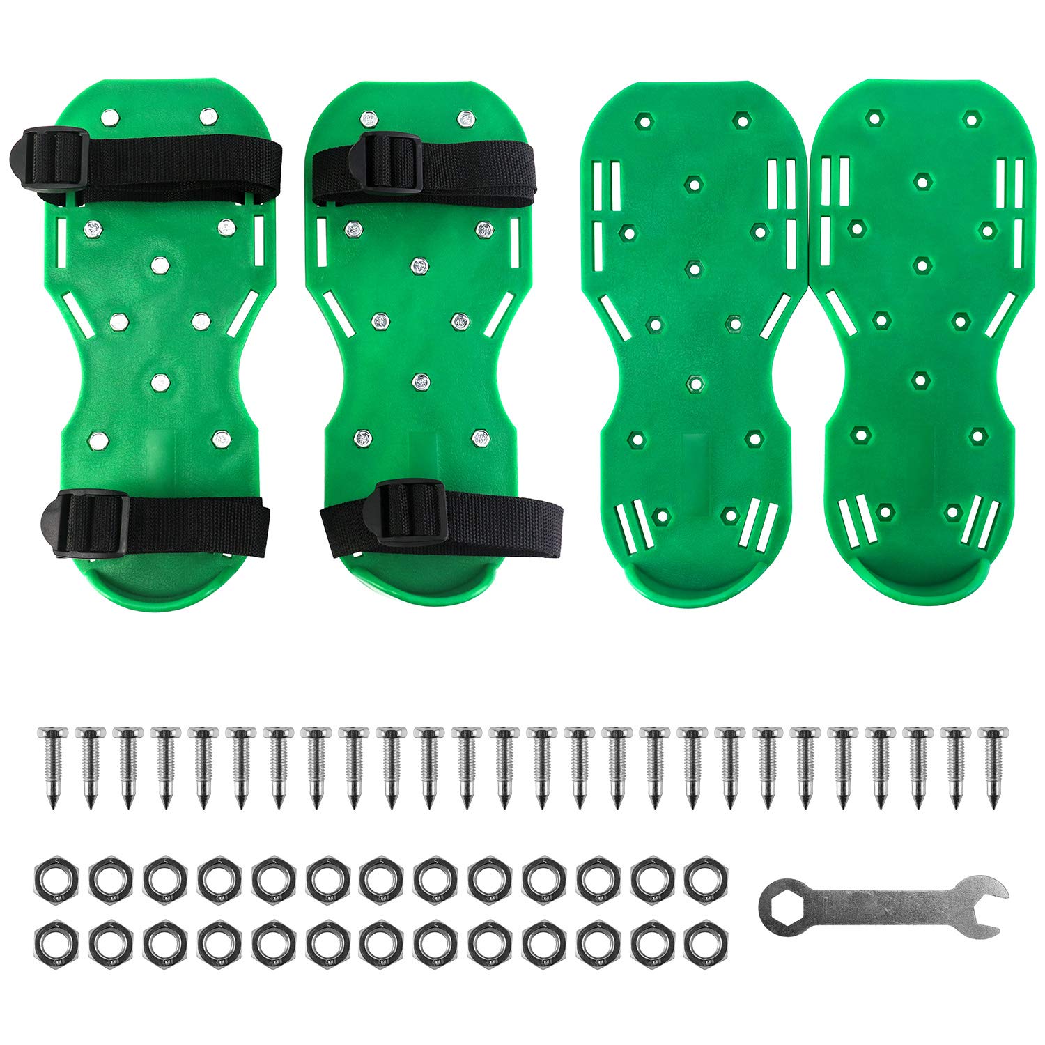 QWORK Spiked Shoes with 25mm Short Spikes Perfect for Epoxy Floors, Overlays, Cover Installation, Green (2 Pair)