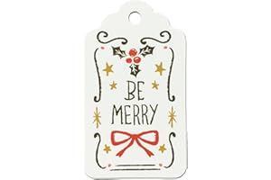 LWR CRAFTS 100 Hang Tags Scalloped Top with Cotton Strings 66ft for Holiday (Be Merry)