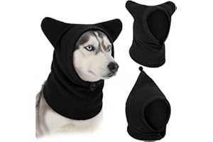 Sunnymove 2 Pcs Winter Pet Hats Quiet Ears for Dogs Ear Muffs Dog Neck Warmer Scarf Hoodie Noise Protection Cover Beanie Head Wrap Costume for Medium to Large Pet Cats(Black)