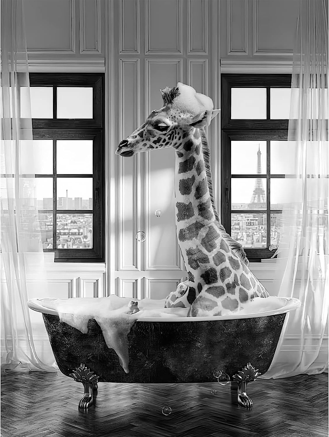 IUNTWEIE Animal In The Bathroom Pictures, Black White Animal Bath Picture, Funny Wall Pictures, Prints Canvas Poster, Art, Wall Art, Minimalist Home Decor - Without Frame (30 x 40, Animal -3)