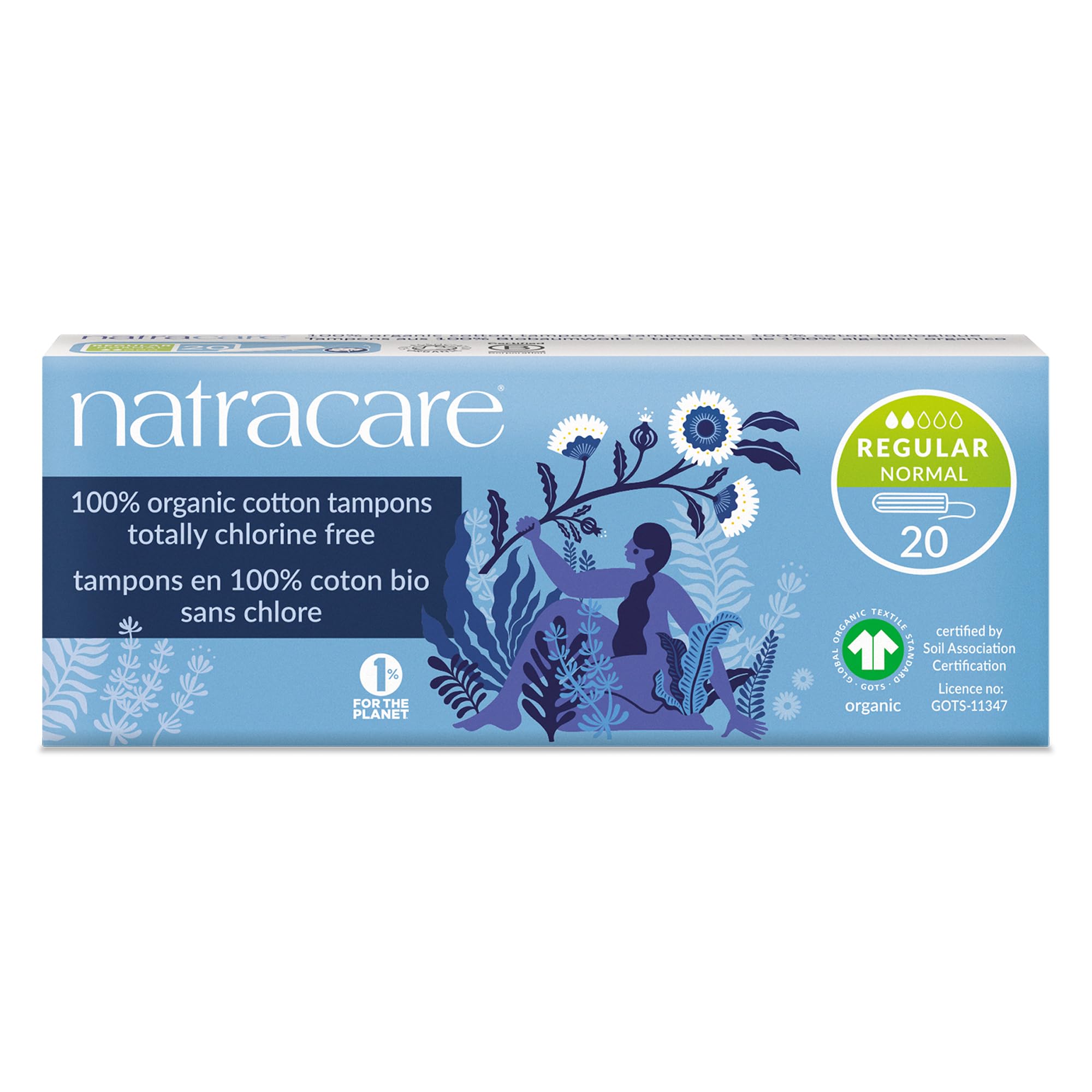 Natracare Organic Cotton Tampons Regular Absorbency Without Applicator, 1 Pack of 20 Tampons