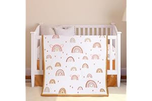 Ganeen 3 Pieces Boho Rainbow Crib Bedding Set for Girls or Boys, Standard Size Boho Neutral Baby Bedding Sets with Baby Comforter, Crib Sheet and Skirt, Soft and Safe