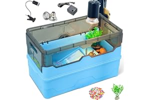 RunDuck Turtle Habitat Tank Kit– Fresh Filtration, Waterplay Fun, Diverse Living, Heat Lamp, Water Pump and Convenient Water Changes in Turtle Tanks Habitat Kits Turtle cage (Blue, Medium)