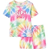 UNICABBIT21 Tie Dye Pajamas for Girls Soft Pandas Daisy Butterfly Big Kids Summer Sleepwear 2-Piece Short Set Size 6-16