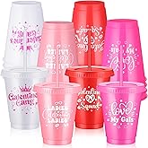 Yungyan 16 Pcs Galentine's Day Cups with Straw and Lid 16 oz Reusable Plastic Valentine's Day Hearts Cups Pink and Red Tumblers Gifts for Women Girlfriends Galentines Party Supplies Decorations