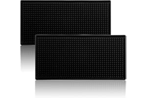 Tebery 2 Pack Rubber Bar Mats, Non-Slip 12 x 6 Inch Black Bar Service Spill Mat for Glassware, Dish Cocktail Drying Mat for C