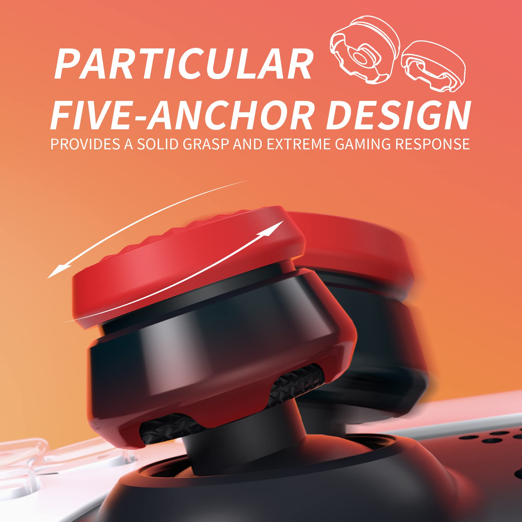 PlayVital Thumbs Pro ARMOR Thumbstick Extender for ps5 Controller, Joystick Caps Grip for ps5 Controller - 2 High Raise and 2 Mid Raise Dome - Scarlet Red & Black