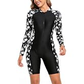 Halcurt Women's Zip Front Full Body 1 Piece Rash Guard Swimsuits | UPF50+ Sun Protection, 7" Inseam, Built in Bra, Quick Dry, Full Coverage, Outdoor, Surf