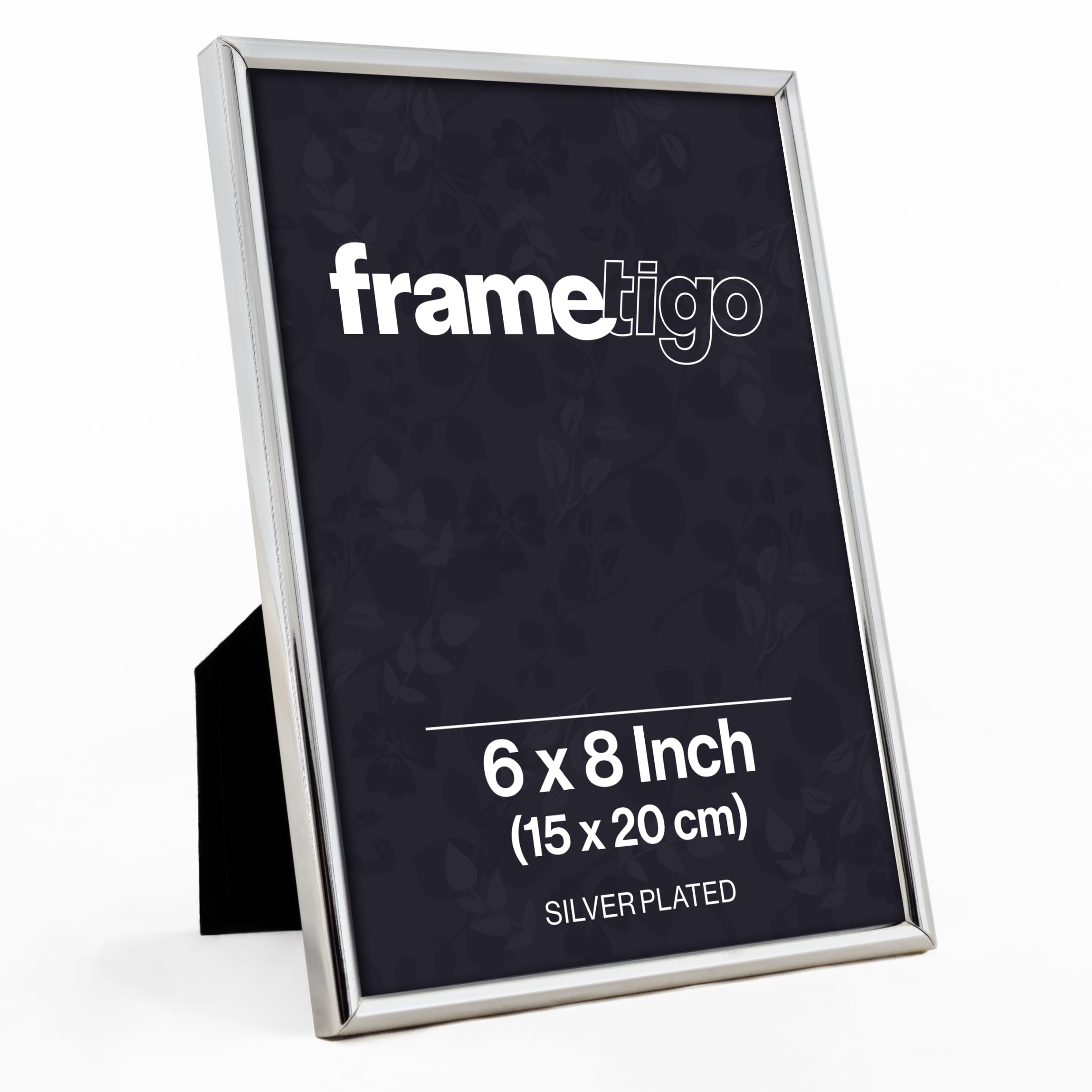 Frametigo - Silver Plated Thin Edge Photo Frame, 6"x8" (15x20cm) Photo Size - Velvet Frame Backing & Stand - Real Glass Window - Tarnish-Resistant - Landscape or Portrait Orientation