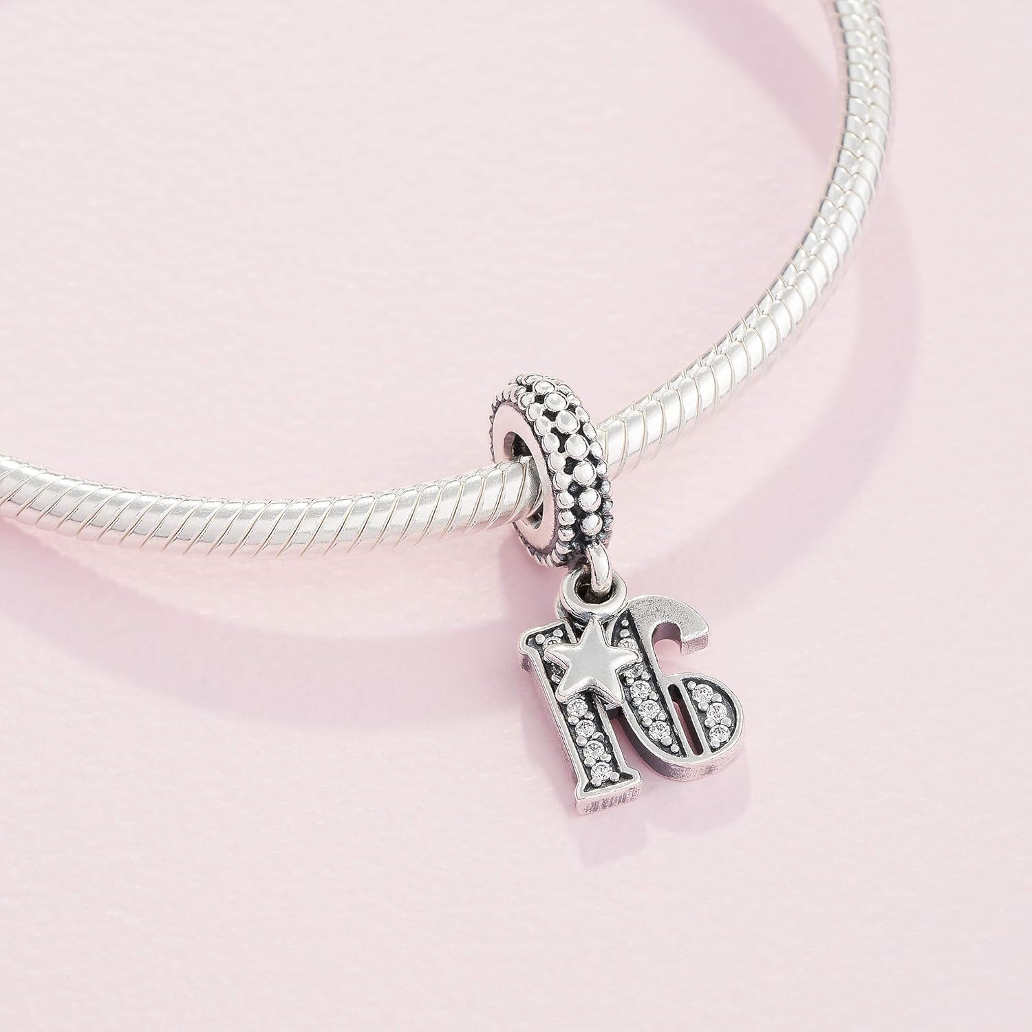 Pandora Moments Women's Sterling Silver 16 Years of Love Cubic Zirconia Dangle Charm for Bracelet No Box, 4 cm x 5 cm x 5 cm - Image 5