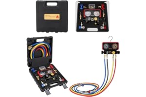 Wells AC R1234YF Gauge Set 4 Way AC Manifold Gauge Set R1234YF R134A R404A Refrigerant HVAC Tools with 5ft Hoses, Couplers Pu