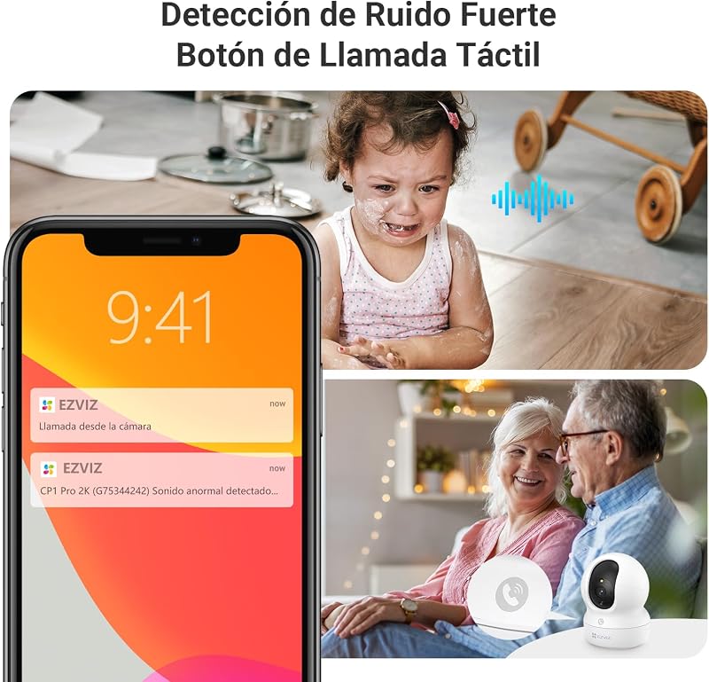 2K Camara Vigilancia WiFi Interior con Seguimiento Automático, Cámara IP Domicilio WiFi 360° para Bebe con Visión Nocturna Color, Detección Humana, Llamada Bidireccional, Soporta 512GB, CP1 3MP