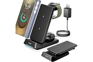 3 in 1 Charging Station for Samsung, Wireless Charger for Thick Cases, Foldable Phone and Watch Charger Stand for Galaxy