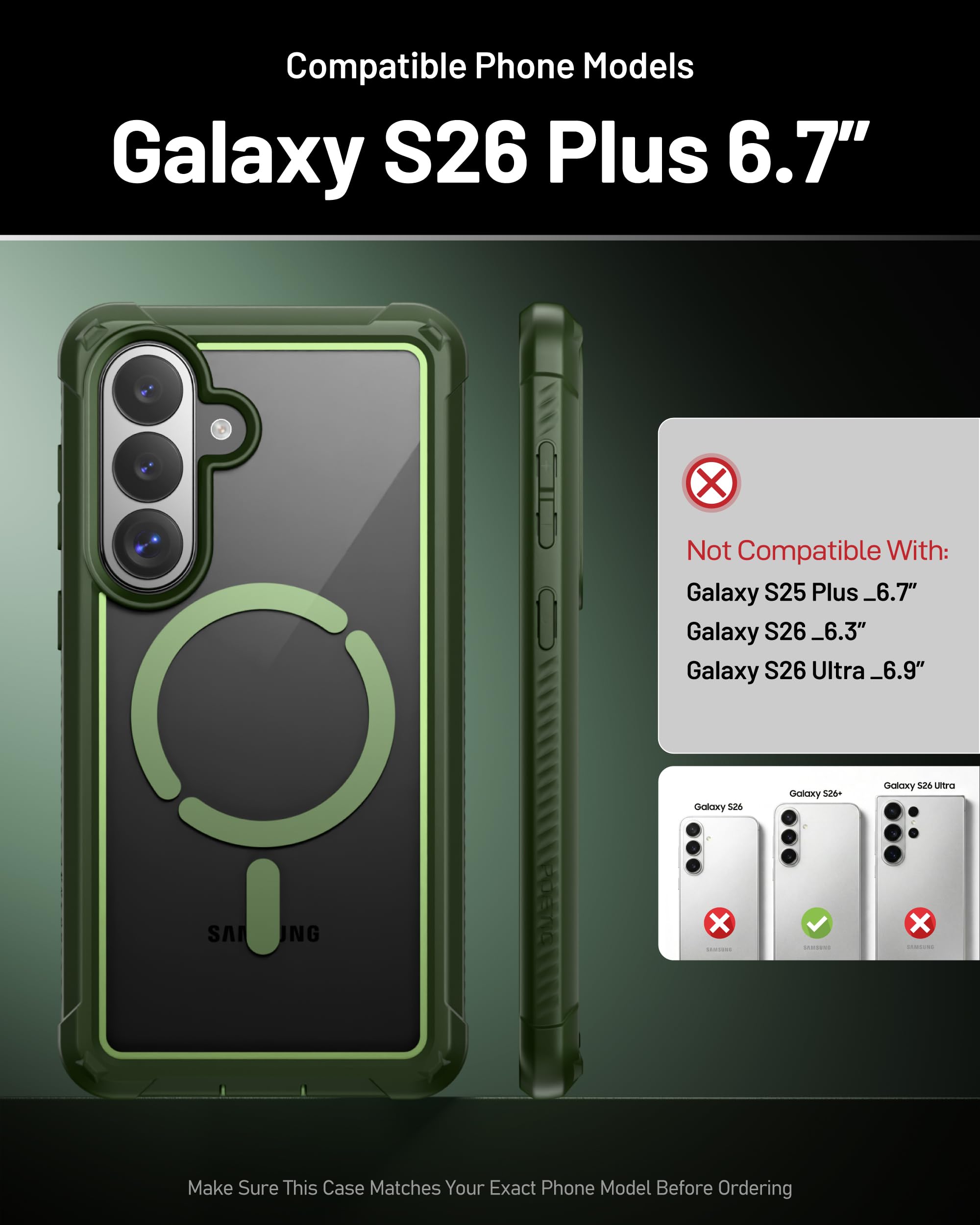 Condition photo showing New/Like New for poetic guardian magpro case for galaxy s26+ plus 6.7", magsafe compatible | 20ft mil-grade drop tested | 1 tempered glass screen protector, full body shockproof phone case for s26 plus, green/clear samsung galaxy s26 plus green