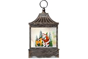 NATURE'S PORTER 2024 Easter Reindeer and Santas Under Xmas Trees Bday Present:Electric Musical Snow Globe(s) Lantern with Timer:13.8" Home Church Decorations Indoor,Battery or USB Light(ed) Up, More Swirling Glitter