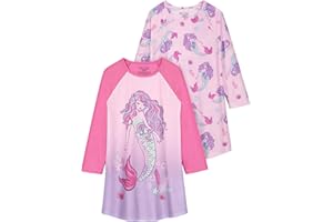 Saint Eve Kids Girls 2 Pack Nightgowns, 2 Piece Soft Jersey Raglan Sleeve Sleep Shirt