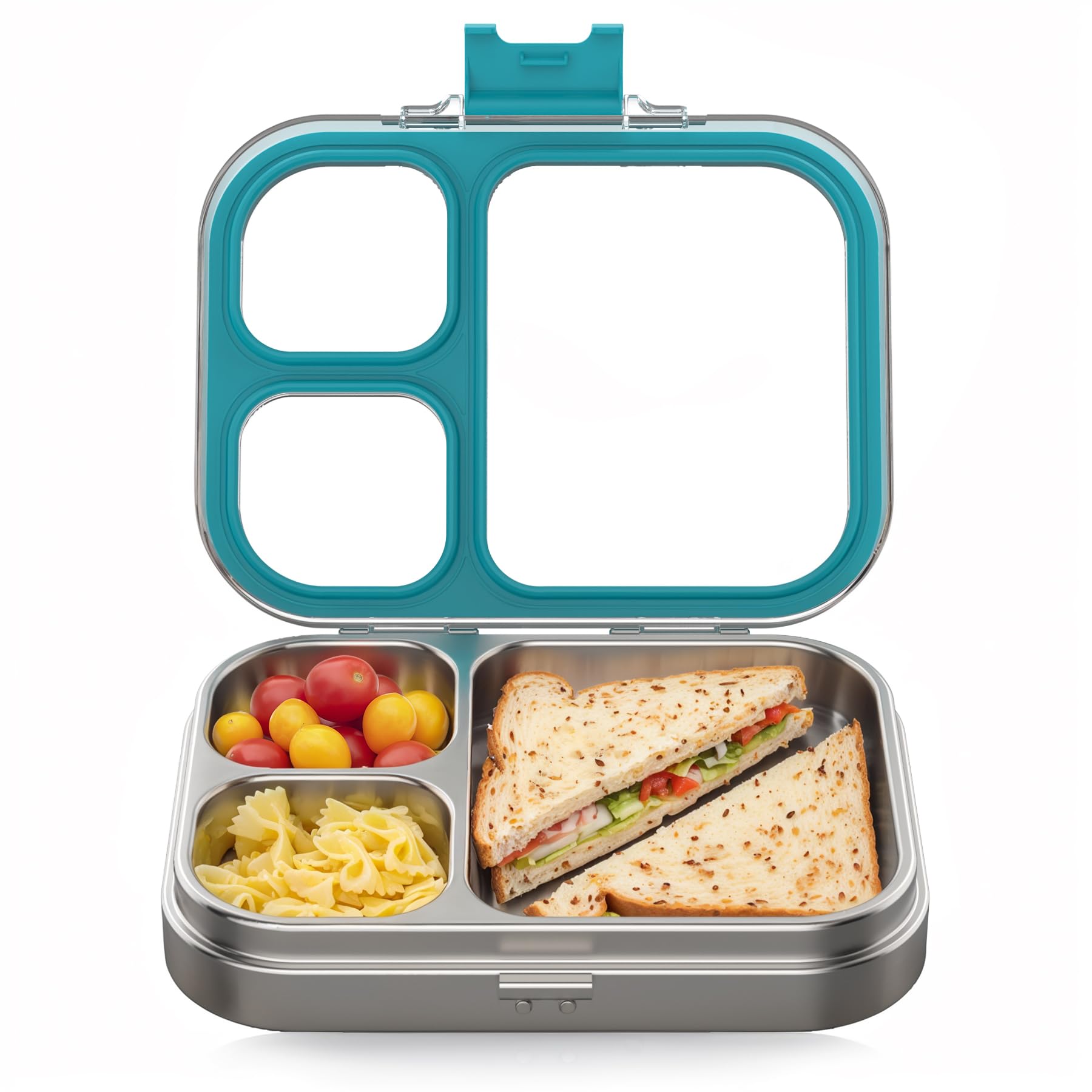 Photo 1 of HOMEKOL Stainless Steel Lunch Box, 3 Compartments Metal Bento Box for Kids Adults, Leak-Proof Lunch Box for School Office, Dishwasher Safe, BPA-Free, Tritan Lid, Blue