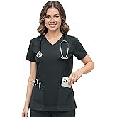 NY Threads Scrub Tops for Women Soft Stretch V-Neck Medical Scrub Top with Pockets
