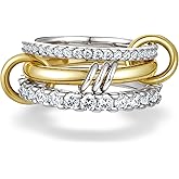 HMGADN Gold Stackable Rings for Women, Non Tarnish 14K Gold Plated Cubic Zirconia Mixed Metals Stacking Connected Rings Set Jewelry Gifts