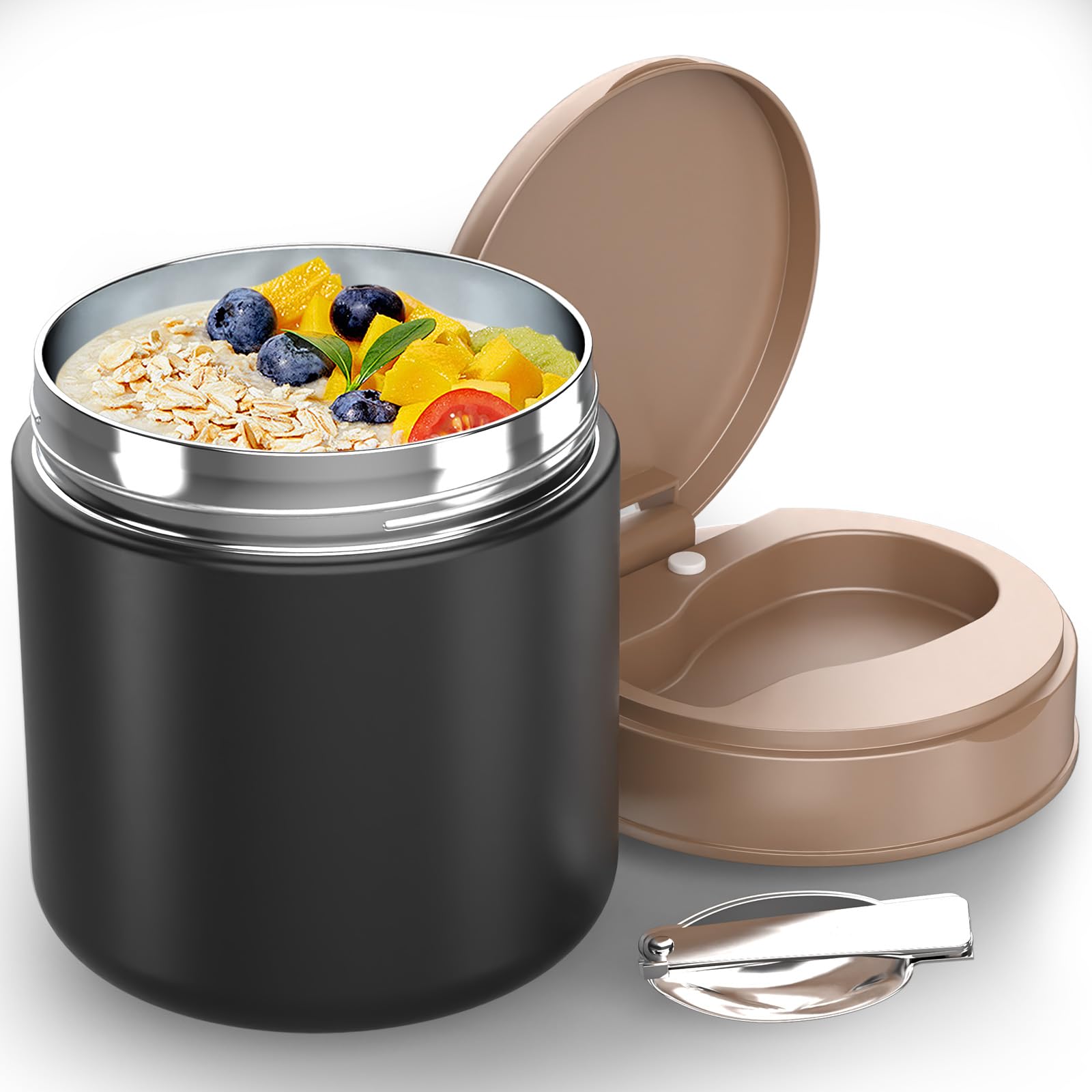 Photo 1 of Insulated Food Jar for Kids - 15.2 Oz, Thermo for Hot Food, Soup Thermo, Insulated Food Container, Termos Para Comida Caliente, Width Mouth Stainless Steel Lunch Box with Spoon, Black