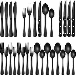 EWFEN 24-Piece Black Silverware Set with Steak