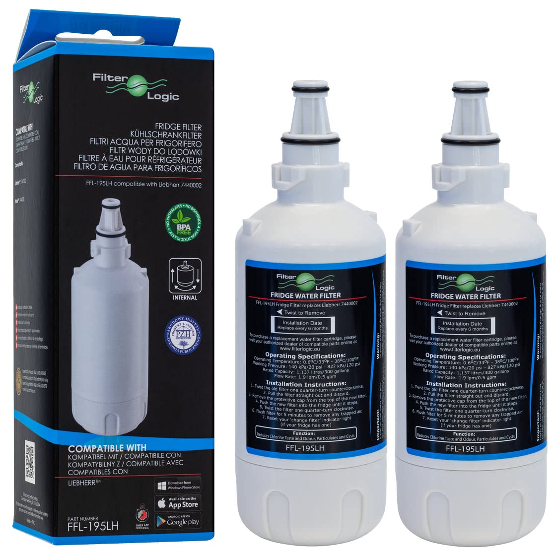 FilterLogic FFL-195LH | 2X Water Filter Compatible with Liebherr 7440011, 9880980, 7440002, 7440000 InfinitySpring Refrigerator Filter Cartridge