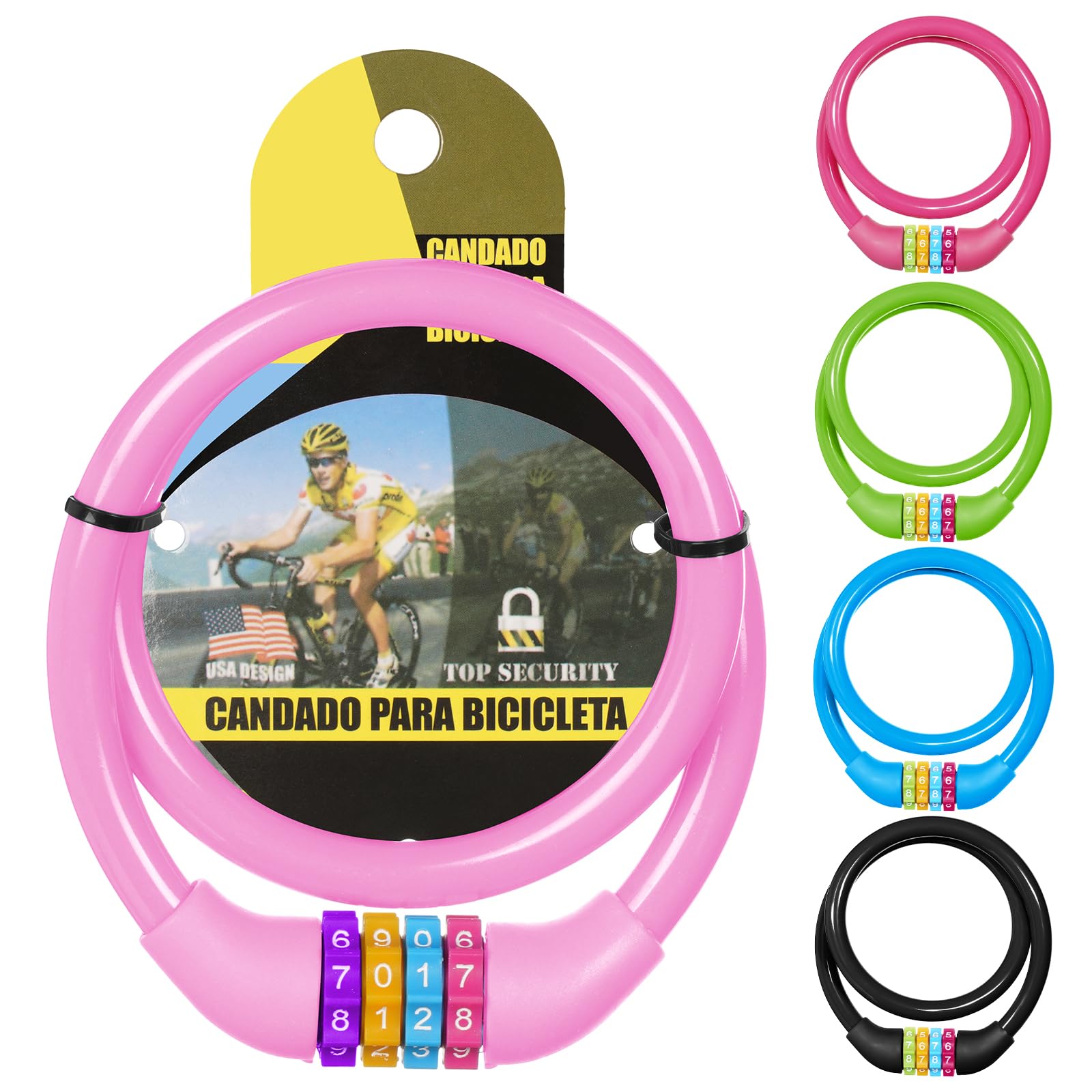 Photo 1 of Ainiv Bike Lock, 25 inch Bike Lock Cable, Portable Anti Theft 4 Digits Codes Cable Locks, Resettable Combinations Coiling Bicycle Lock for Bike, Motorbike, Scooter, Skateboard, Gate, Fence (Pink