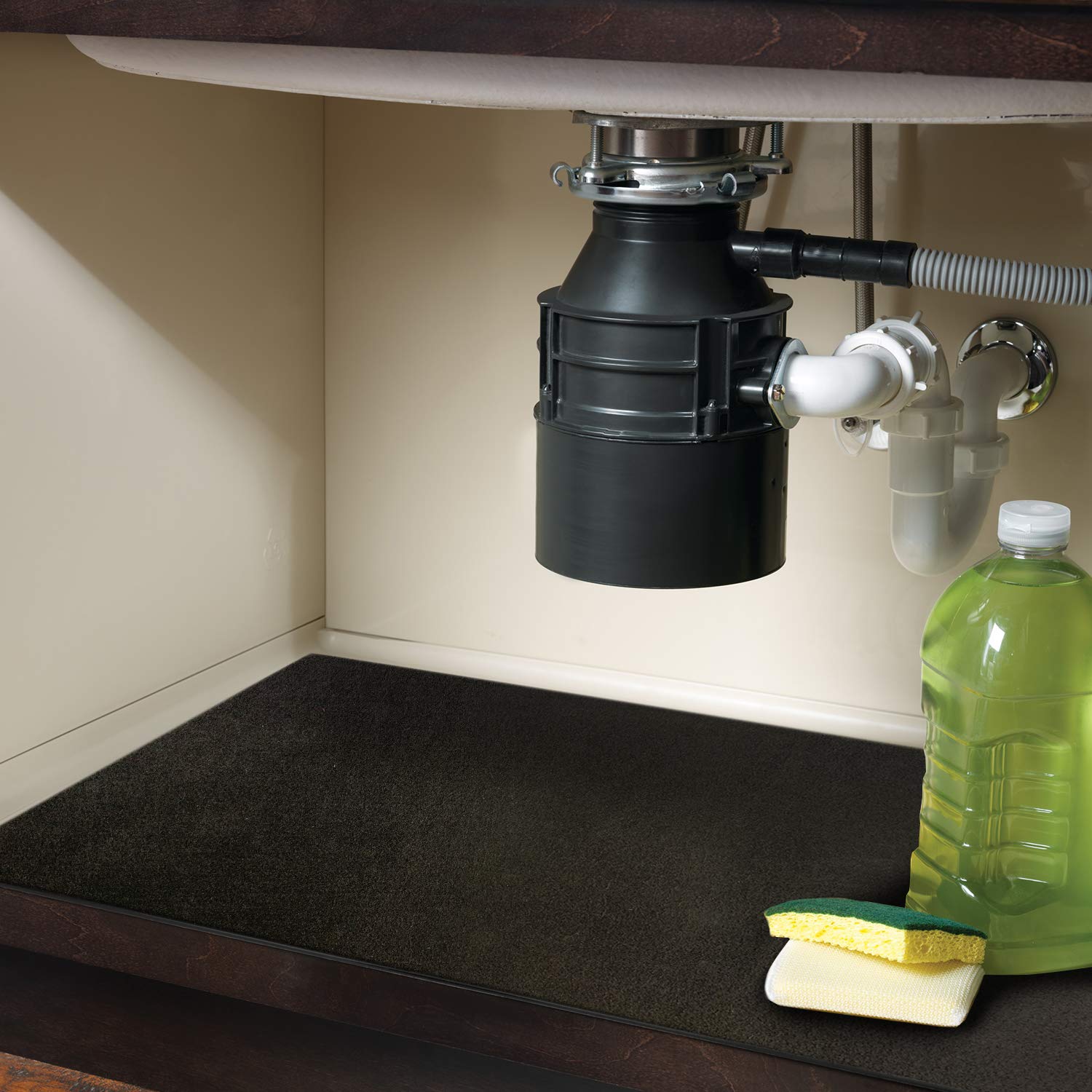 ITSOFTUnder The Sink Mat, Kitchen Tray Drip, Cabinet Liner, Waterproof Layer, Reusable, Washable 36 x 48 Inches Black