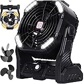 RUNTOP 20000mAh Battery Operated Fan, Battery Powered 2 Blades Camping Fan, USB Rechargeable Desk Fans with 2 Colors LED Light & Hook,Timer, Outdoor Portable Fans for Camping, Fishing, Hurricane