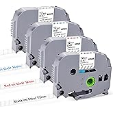 TITBIT 4 Pack Replacement for Brother Ptouch Tape 12mm 0.47 Clear Transparent Label Maker Tape Tze 131 132 133 135 Laminated 1/2 Inch,Black/White/Blue/Red on Clear,for P Touch PTD210,PTP300BT,PTD410