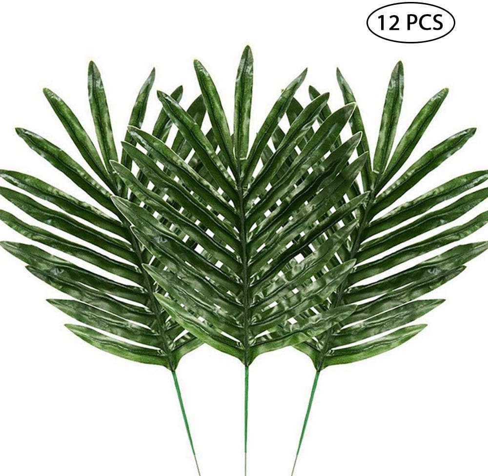 12 Pcs Faux Palm Leaves With Stems Artificial Tropical Plant Imitation