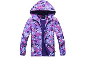 MGEOY Boys Girls Rain Jacket Lightweight Waterproof Hooded Fleece Lined Raincoat Windbreakers for Kids