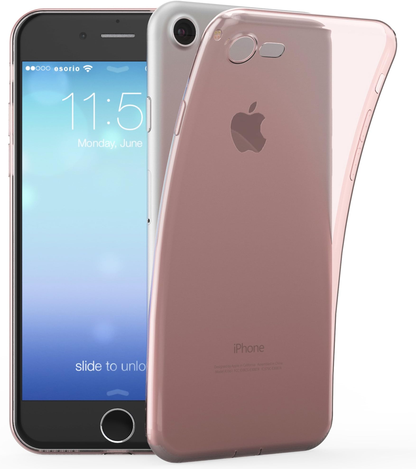 esorio® Apple iPhone 7 case with camera protection + lightning dust protection in rose gold