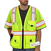 Dib Safety Reflective Mesh Vest ANSI Class 3, High Visibility with Pockets and Zipper, Made with 3M Reflective Tape, Yellow L