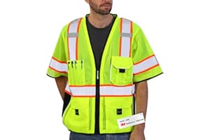 Dib Safety Reflective Mesh Vest ANSI Class 3, High Visibility with Pockets and Zipper, Made with 3M Reflective Tape, Yellow L
