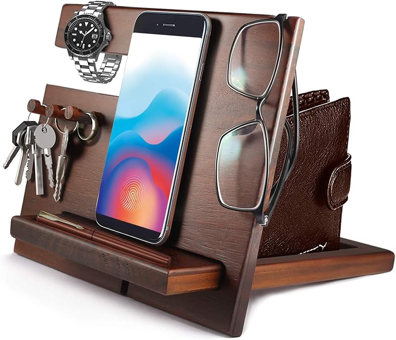 Robomanor Bedside Organiser Wood Docking Station for Men Gift