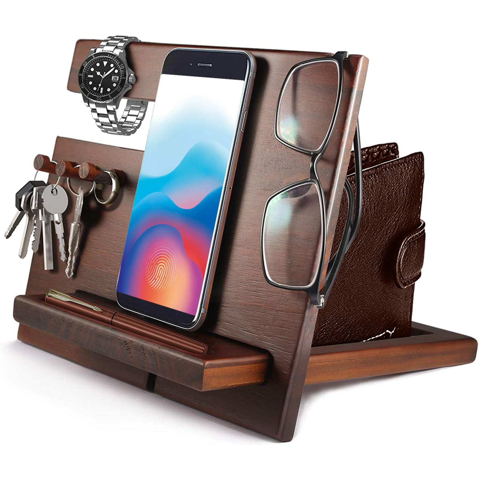 Gifts for Men Bedside Organiser Wood Phone Docking Station Dad Birthday Gifts for Him Nightstand Key Wallet Watch Stand Mens Gifts for Xmas Presents for Dad Husband Boyfriend Anniversary & Christmas