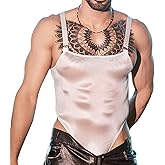 GENEMEN Mens Glossy Thong Bodysuits Sexy See Through Jumpsuits Adjustable Shoulder Straps Silky Leotard