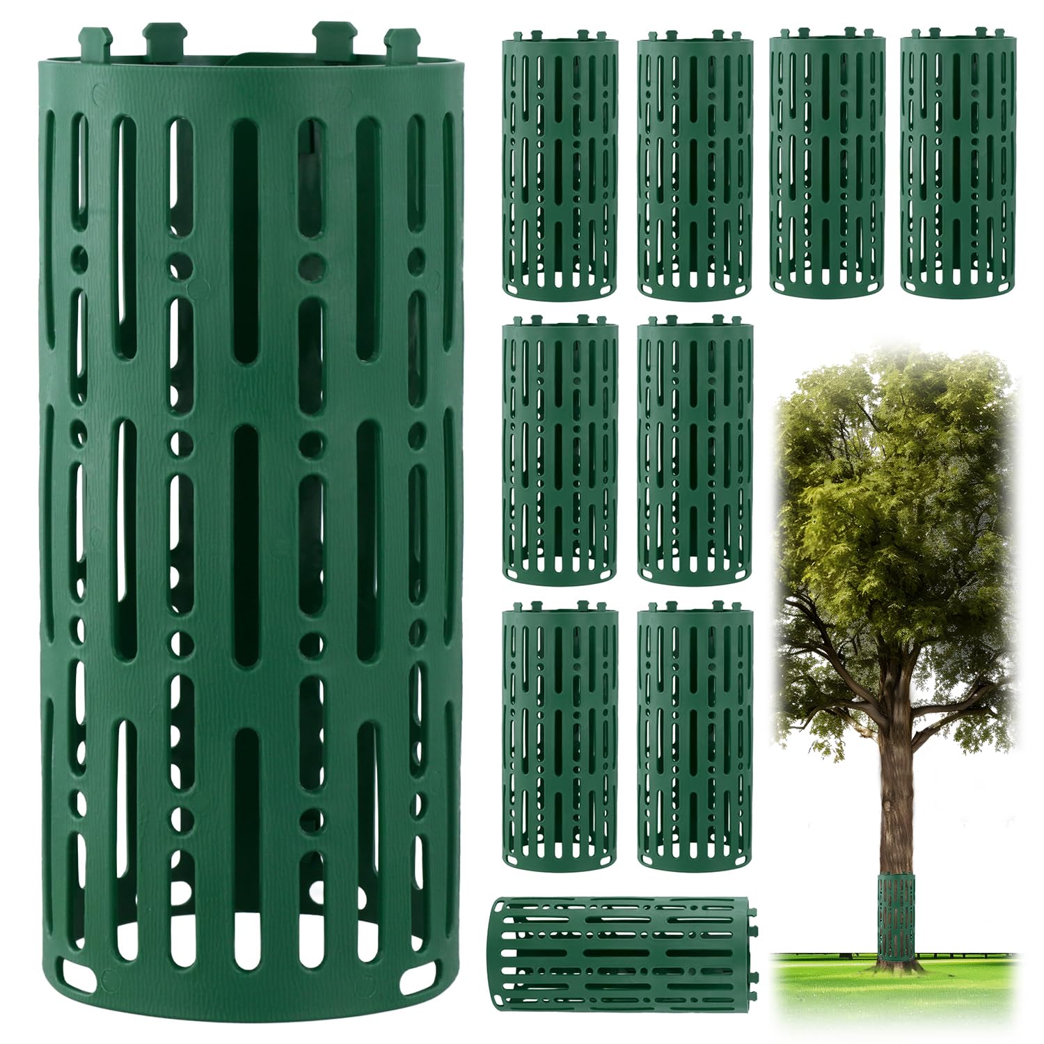 QWORK® 10Pcs Plant and Tree Trunk Protector, Plastic Tree Guards with Locking Hooks, Weather-Proof Tree Protectors