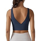 ABOCIW Longline Sports Bra for Women V Back Wireless Padded Medium Support Yoga Bra Workout Crop Tank Tops