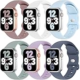 6 Pack Silicone Bands Compatible with Apple Watch Band 38mm 40mm 41mm 42mm 44mm 45mm 46mm 49mm Women Men, Soft Sport Strap Replacement Wristband for iWatch Series 11 10 9 8 SE 7 6 5 4 3 2 1 Ultra